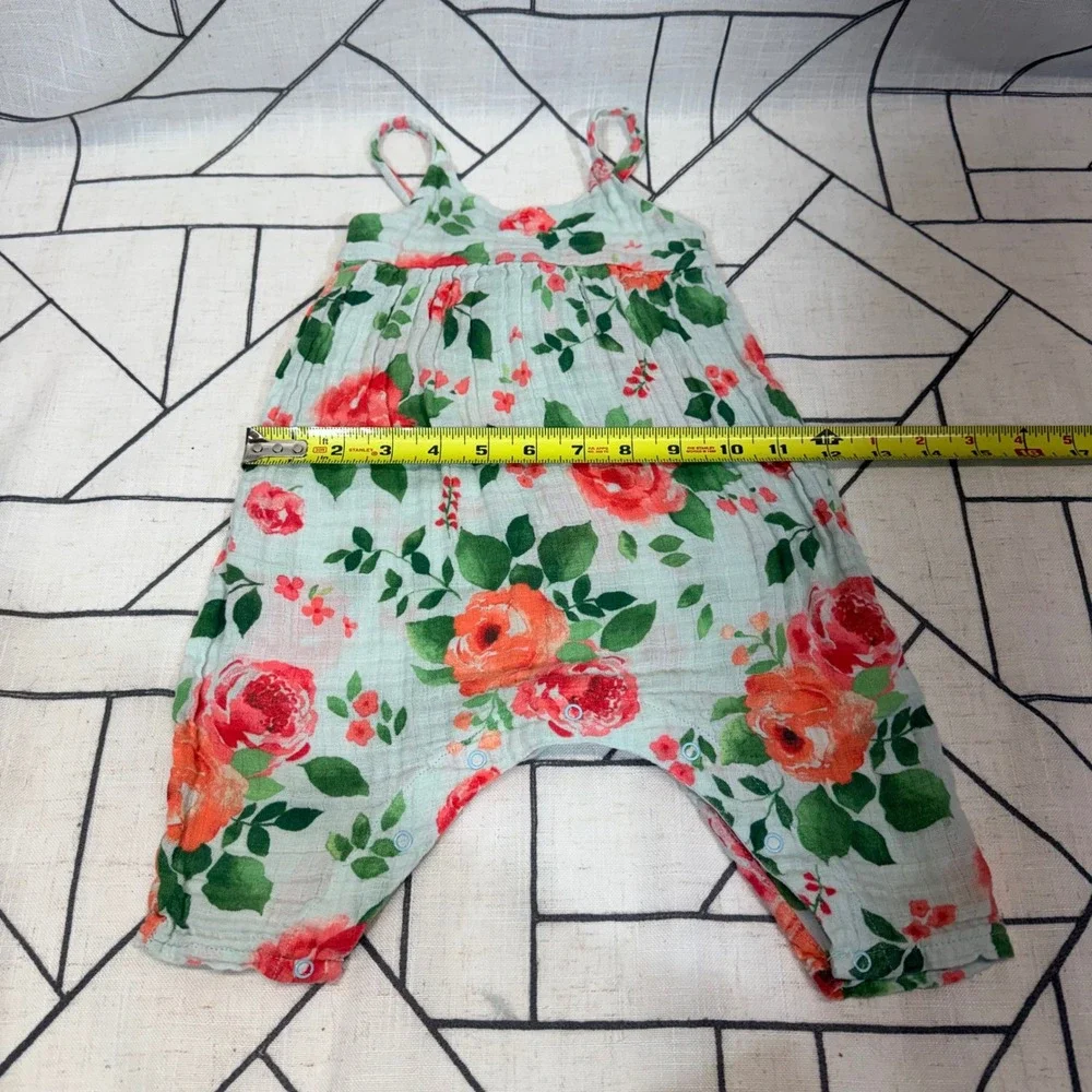 Angel‎ Dear Floral Muslin Romper 6-12M Mint Red Excellent Harem One Piece